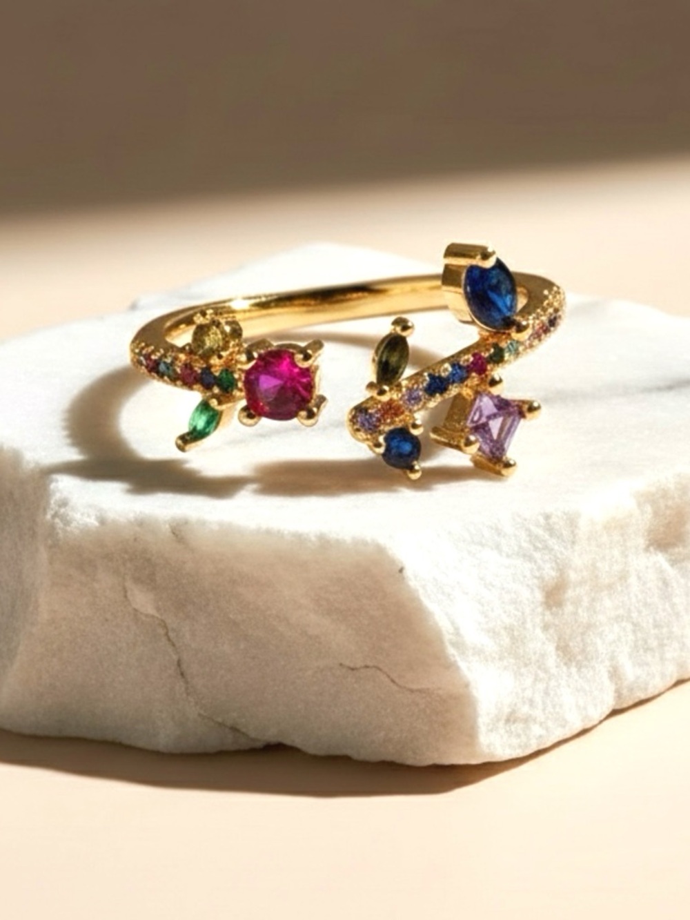 Rainbow CZ Adjustable Ring